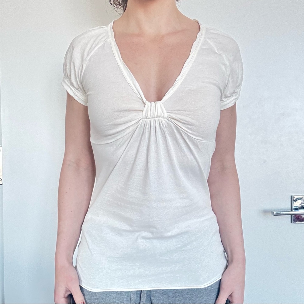 American Eagle Cream Babydoll Knot Short Puff Sleeve Milkmaid Coquette Brigerton